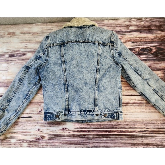 Levis Sherpa Trucker Denim Jacket Mens XS‎ Acid Wash 80s 90s BIG E Vintage Retro - Picture 9 of 16